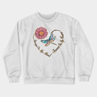 Dragonfly and Daisy Flower Heart Crewneck Sweatshirt